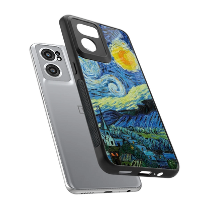 Starry night sleek oneplus nord ce 2 cover with tempered glass back and TPU edges