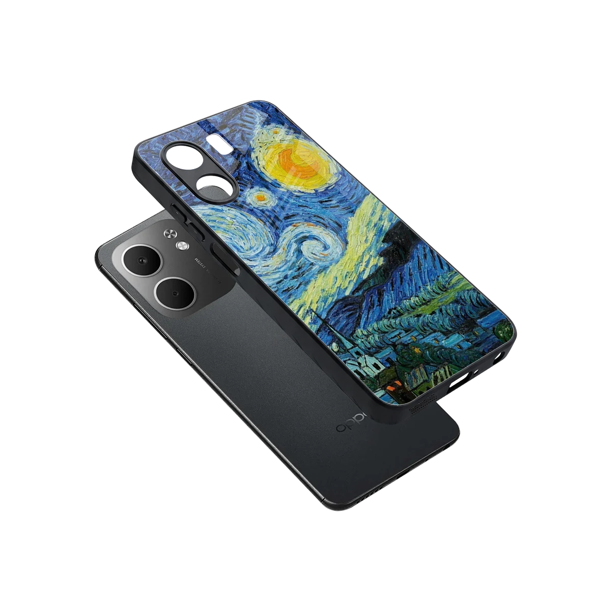 Starry night sleek oppo a5x 5g cover with tempered glass back and TPU edges