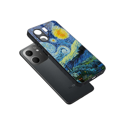 Starry night sleek oppo a5x 5g cover with tempered glass back and TPU edges