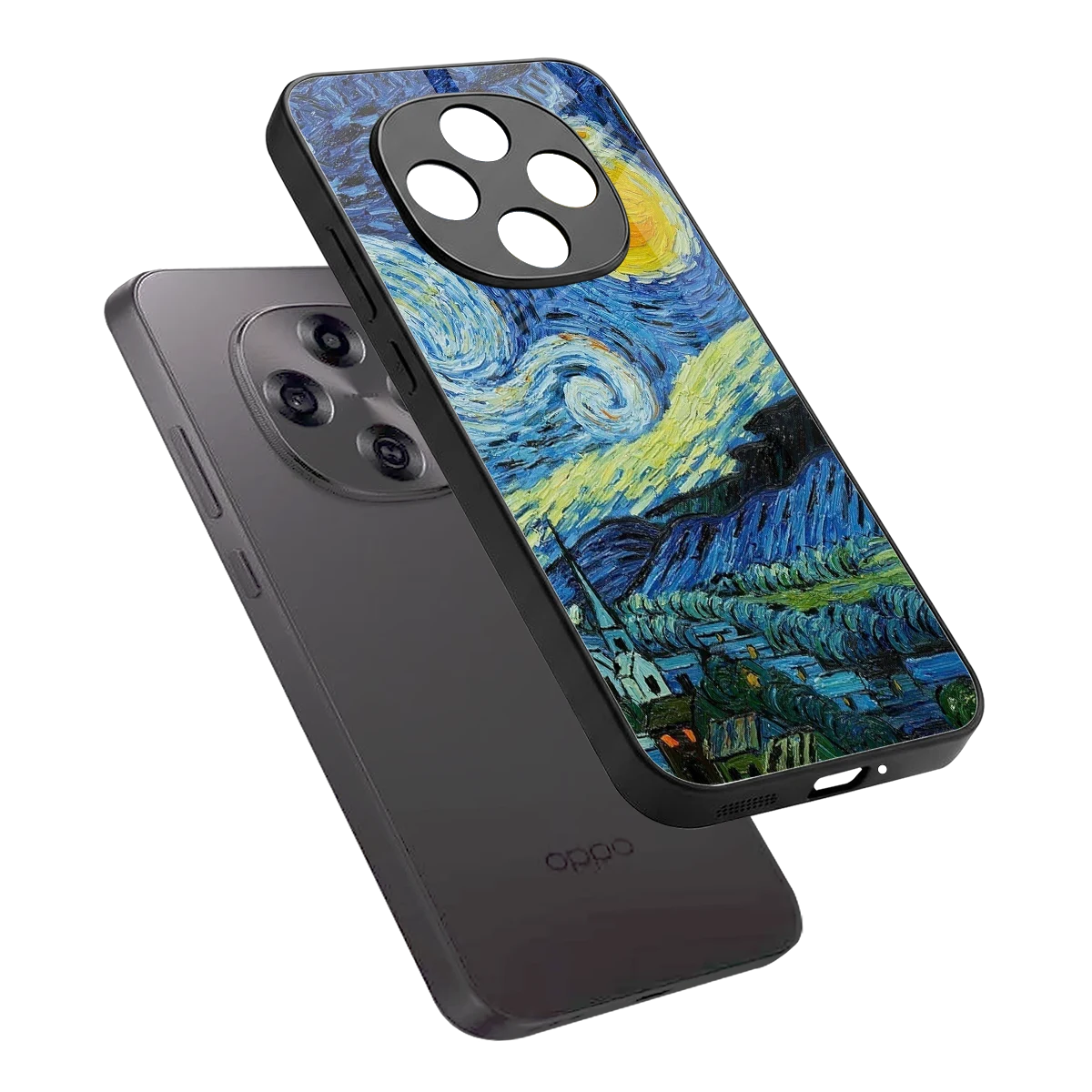 Starry night sleek oppo f31 pro 5g cover with tempered glass back and TPU edges