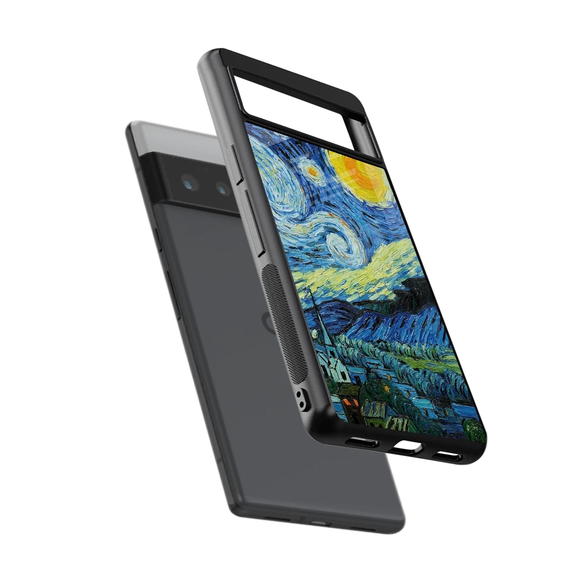 Starry night sleek google pixel 6 pro cover with tempered glass back and TPU edges