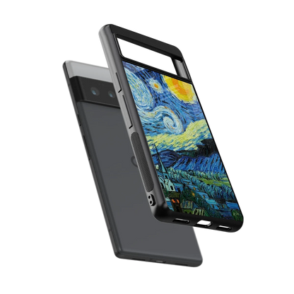 Starry night sleek google pixel 6 pro cover with tempered glass back and TPU edges