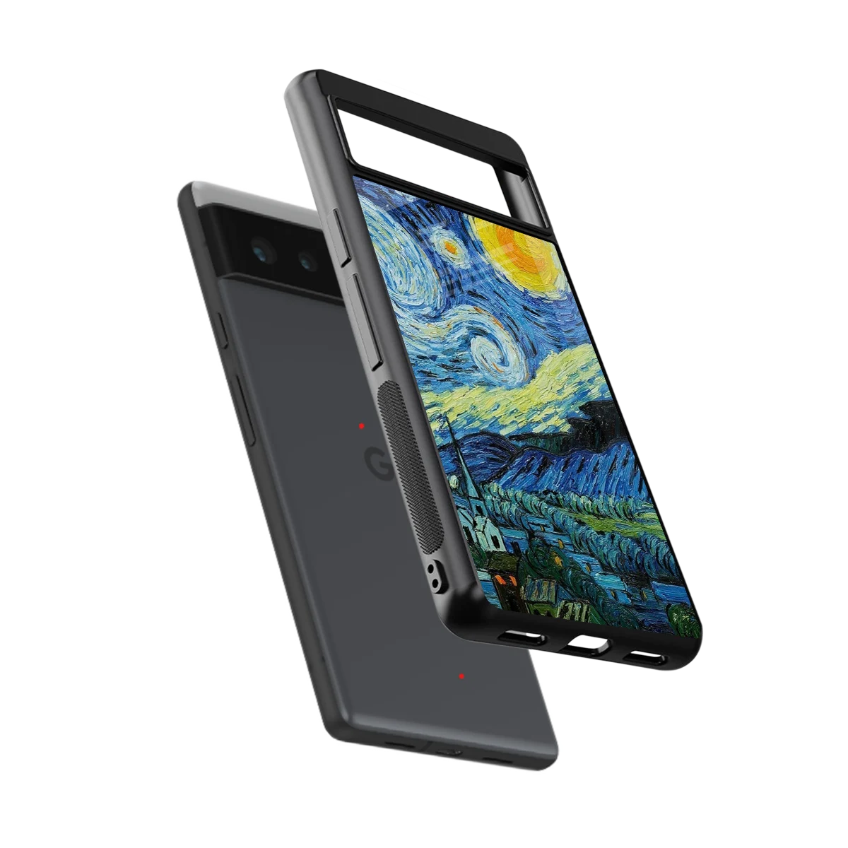 Starry night sleek google pixel 6 cover with tempered glass back and TPU edges