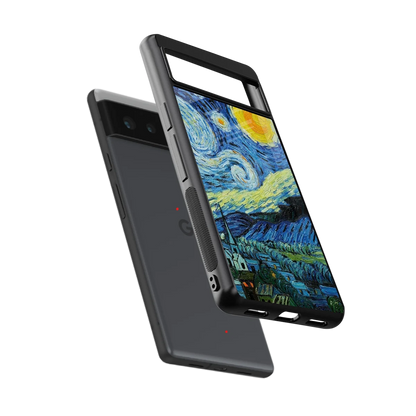 Starry night sleek google pixel 6a cover with tempered glass back and TPU edges