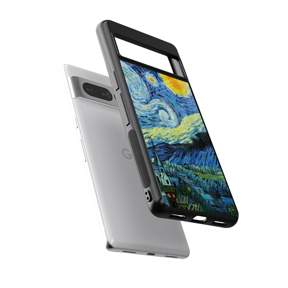 Starry night sleek google pixel 7 pro cover with tempered glass back and TPU edges