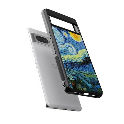 Starry night sleek google pixel 7 pro cover with tempered glass back and TPU edges