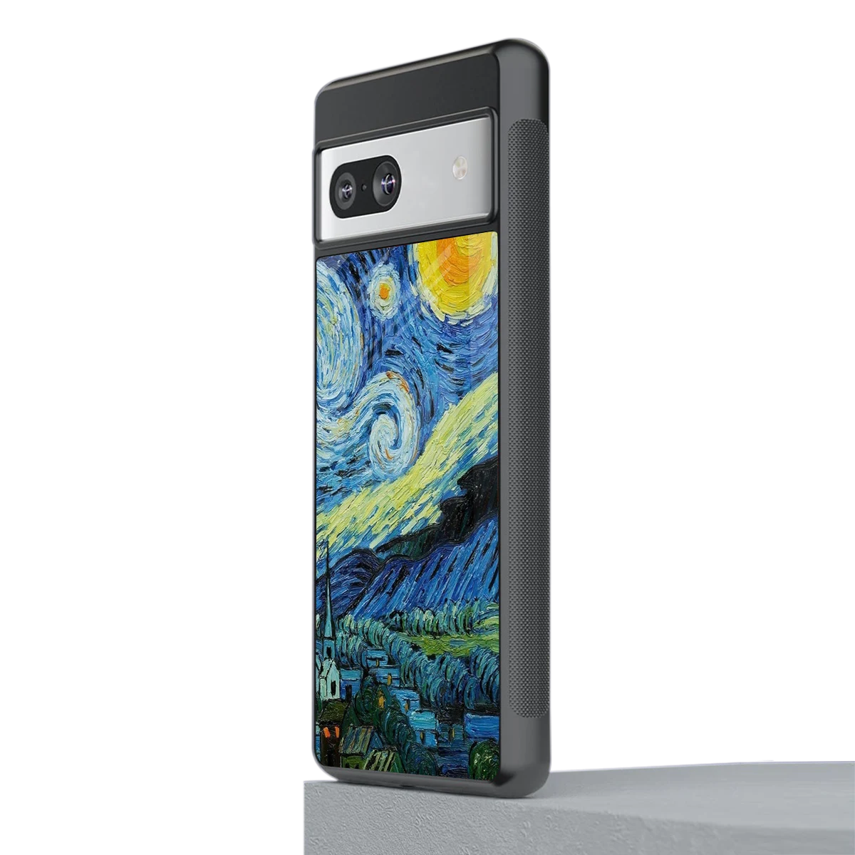 Starry night stylish phone case for google pixel 7a | glossy glass and slim fit