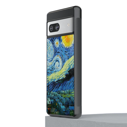 Starry night stylish phone case for google pixel 7a | glossy glass and slim fit