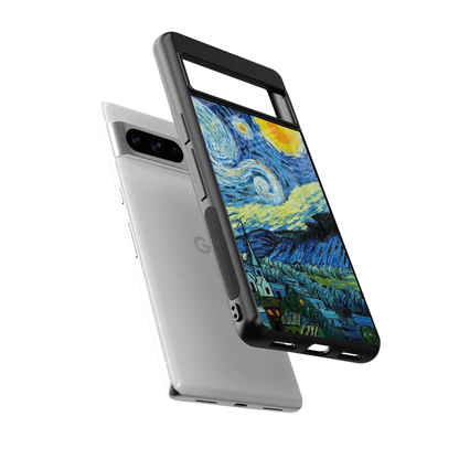 Starry night sleek google pixel 8 pro cover with tempered glass back and TPU edges