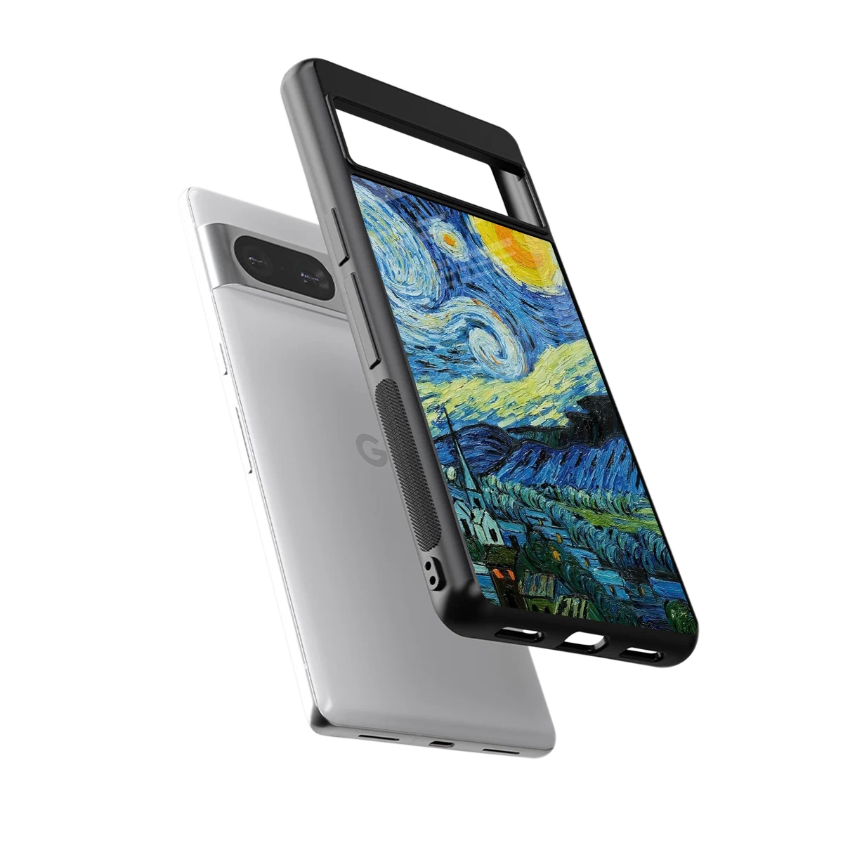 Starry night sleek google pixel 8 cover with tempered glass back and TPU edges