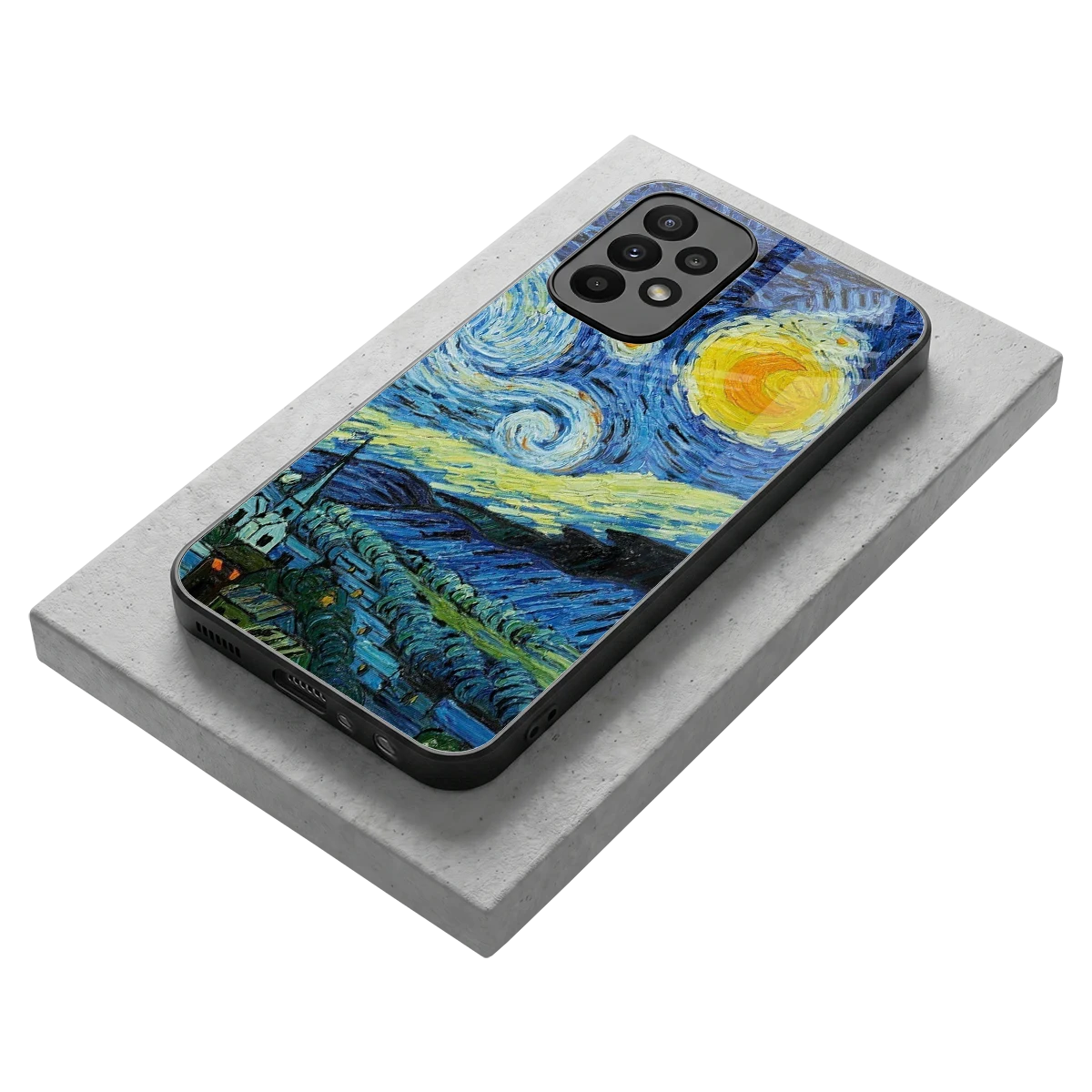 Starry night stylish phone case for samsung galaxy a23 | glossy glass and slim fit