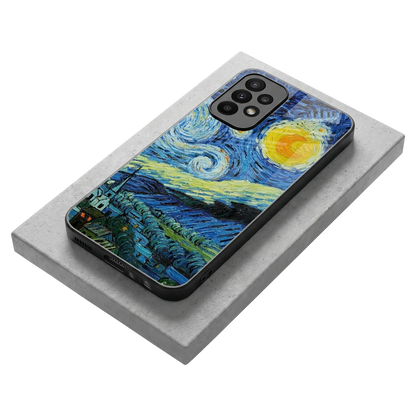 Starry night stylish phone case for samsung galaxy a23 | glossy glass and slim fit