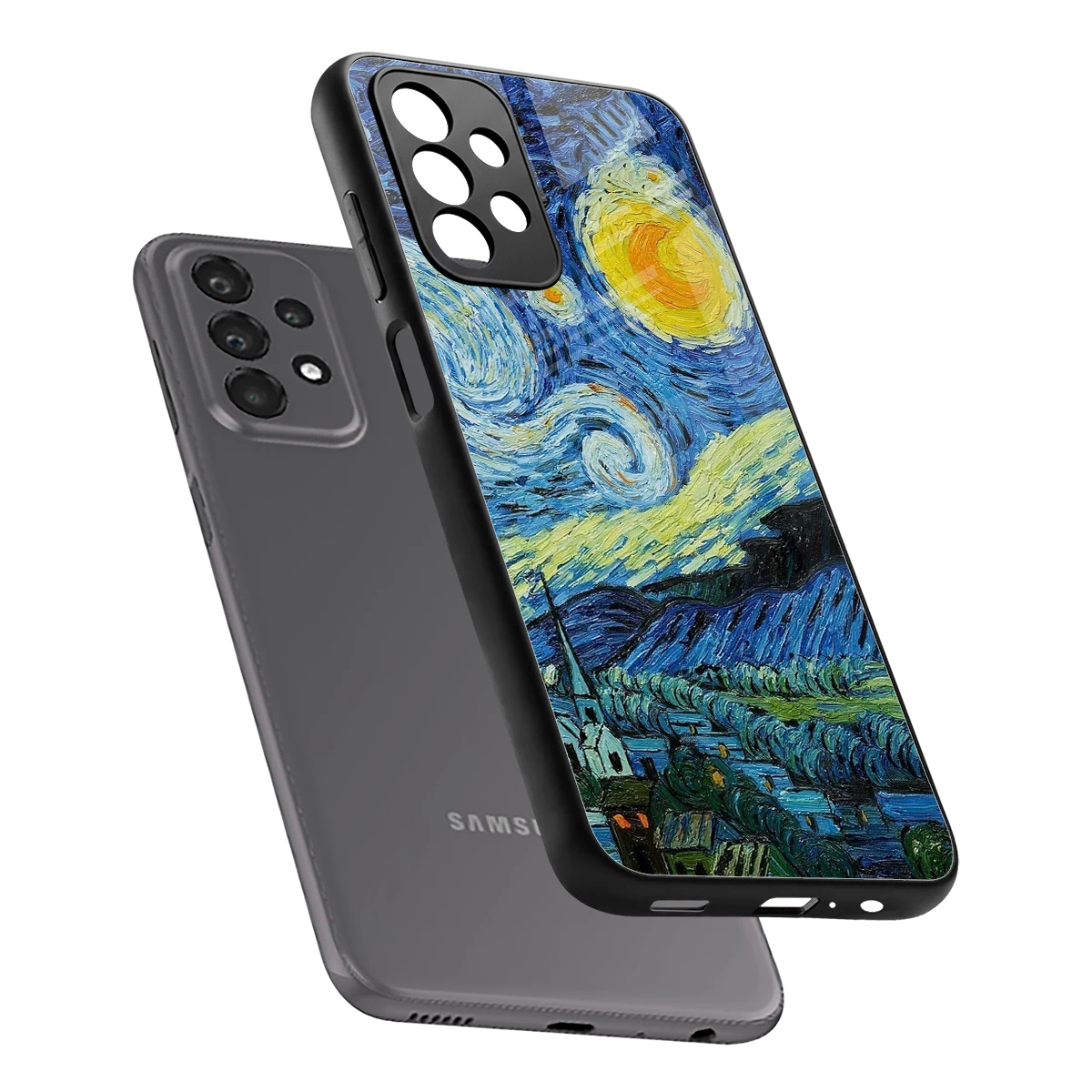 Starry night sleek samsung galaxy a23 cover with tempered glass back and TPU edges
