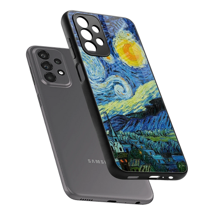 Starry night sleek samsung galaxy a23 cover with tempered glass back and TPU edges