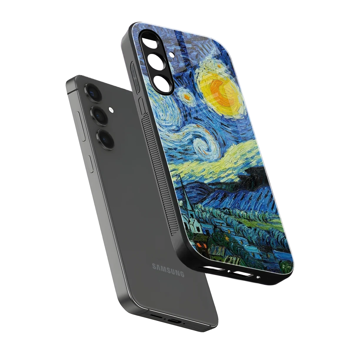 Starry night sleek samsung galaxy a55 5g cover with tempered glass back and TPU edges