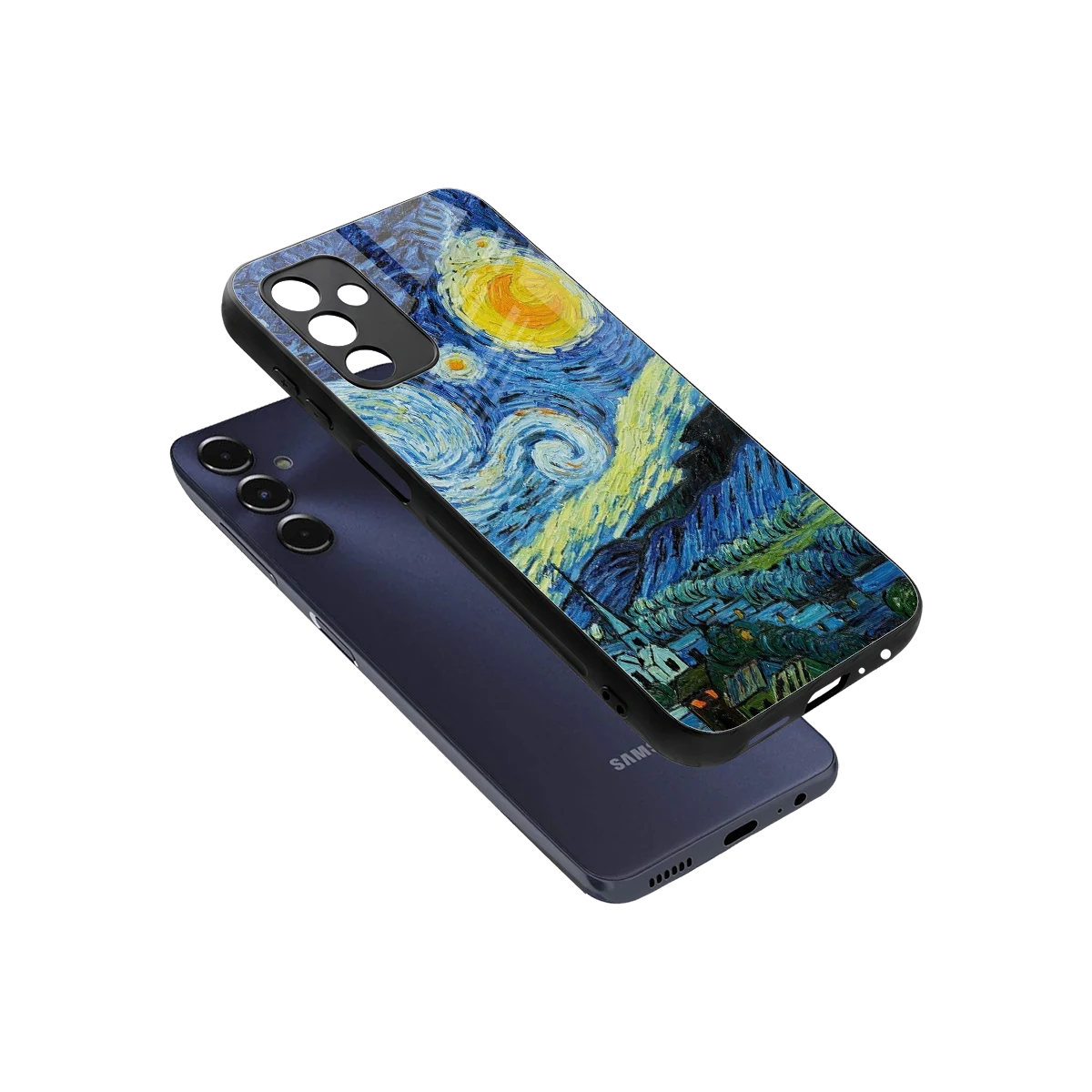Starry night sleek samsung galaxy m14 5g cover with tempered glass back and TPU edges