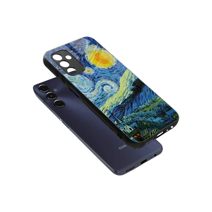 Starry night sleek samsung galaxy m14 5g cover with tempered glass back and TPU edges