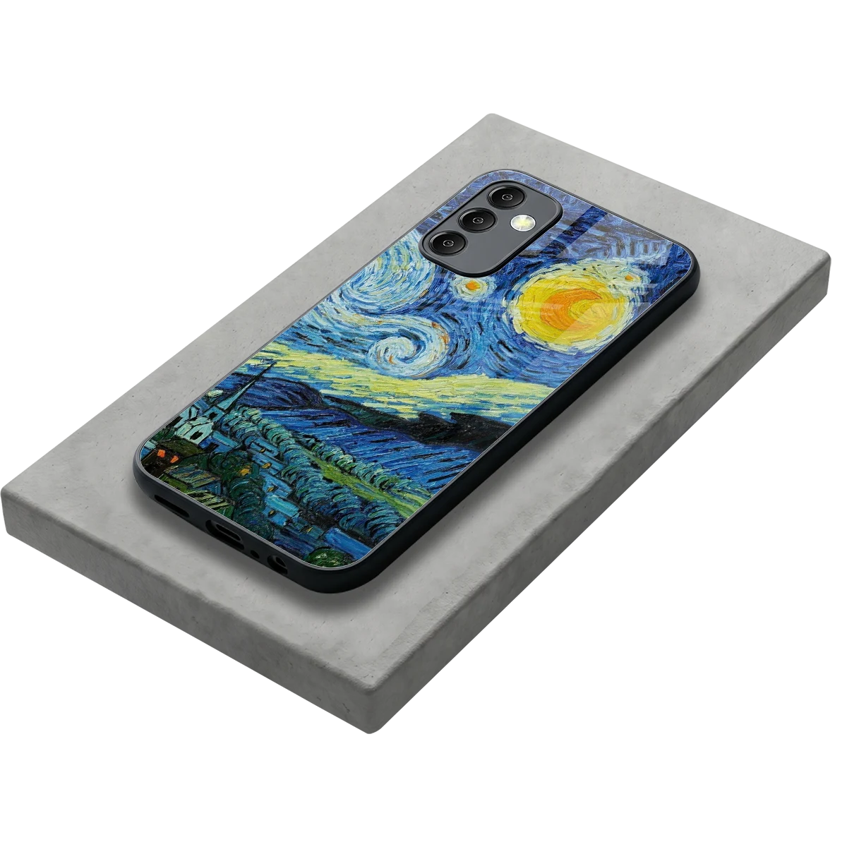 Starry night stylish phone case for samsung galaxy m14 5g | glossy glass and slim fit