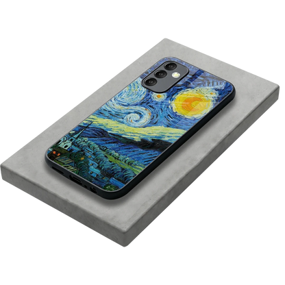 Starry night stylish phone case for samsung galaxy m14 5g | glossy glass and slim fit