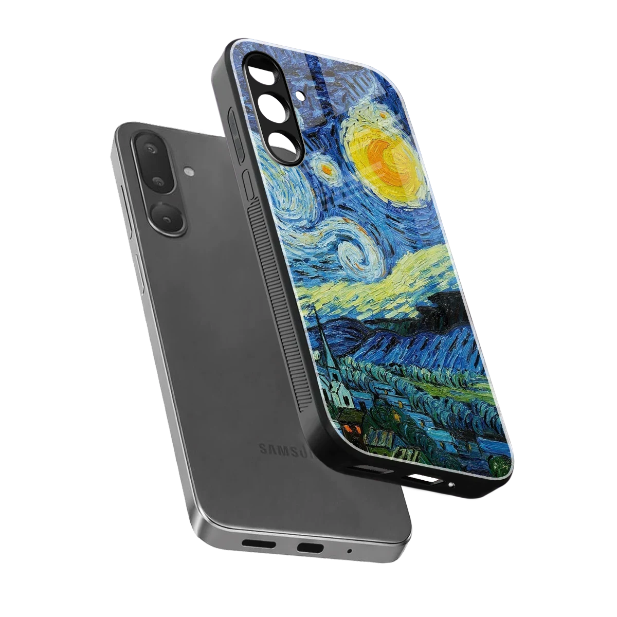 Starry night sleek samsung galaxy m36 5g cover with tempered glass back and TPU edges