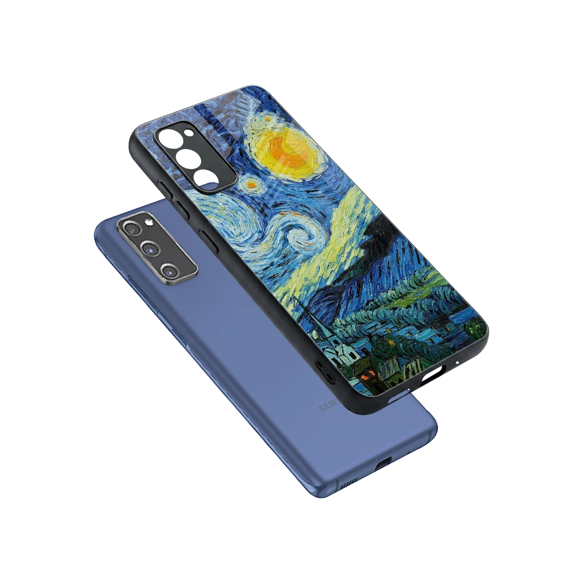 Starry night sleek samsung galaxy s20 fe cover with tempered glass back and TPU edges
