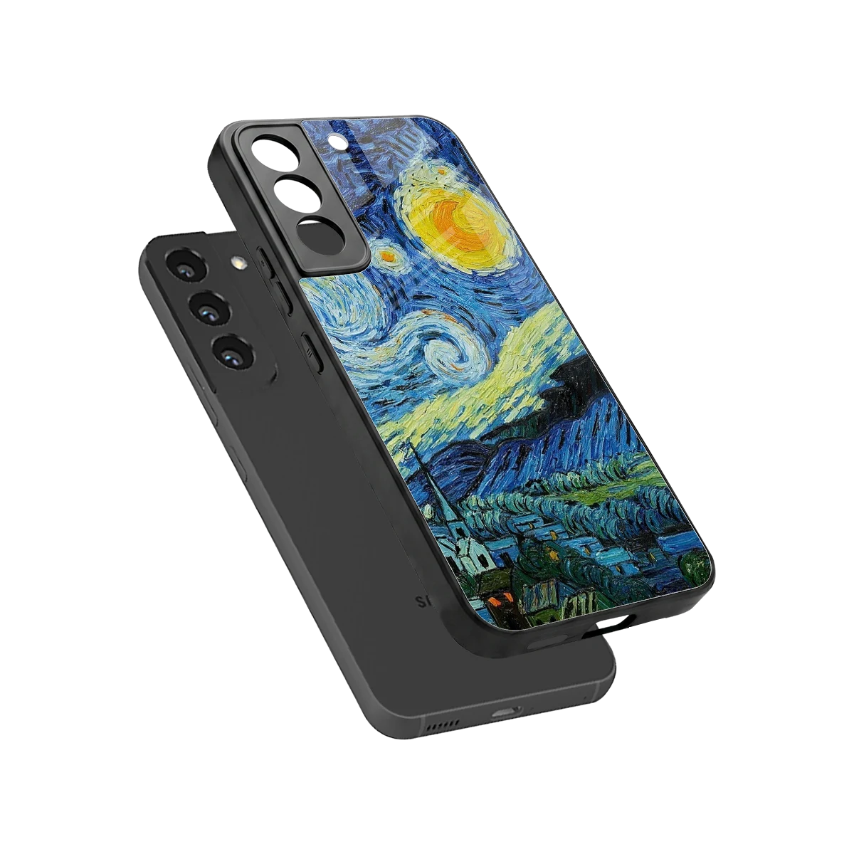 Starry night sleek samsung galaxy s22 cover with tempered glass back and TPU edges