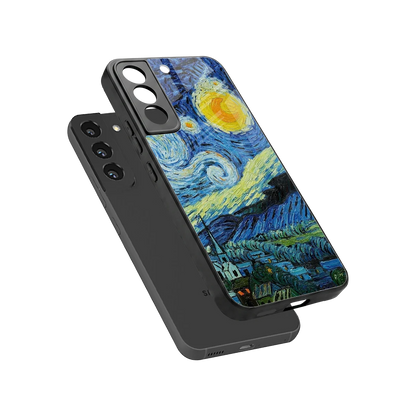 Starry night sleek samsung galaxy s22 cover with tempered glass back and TPU edges