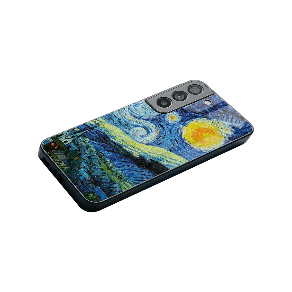 Starry night stylish phone case for samsung galaxy s22 | glossy glass and slim fit