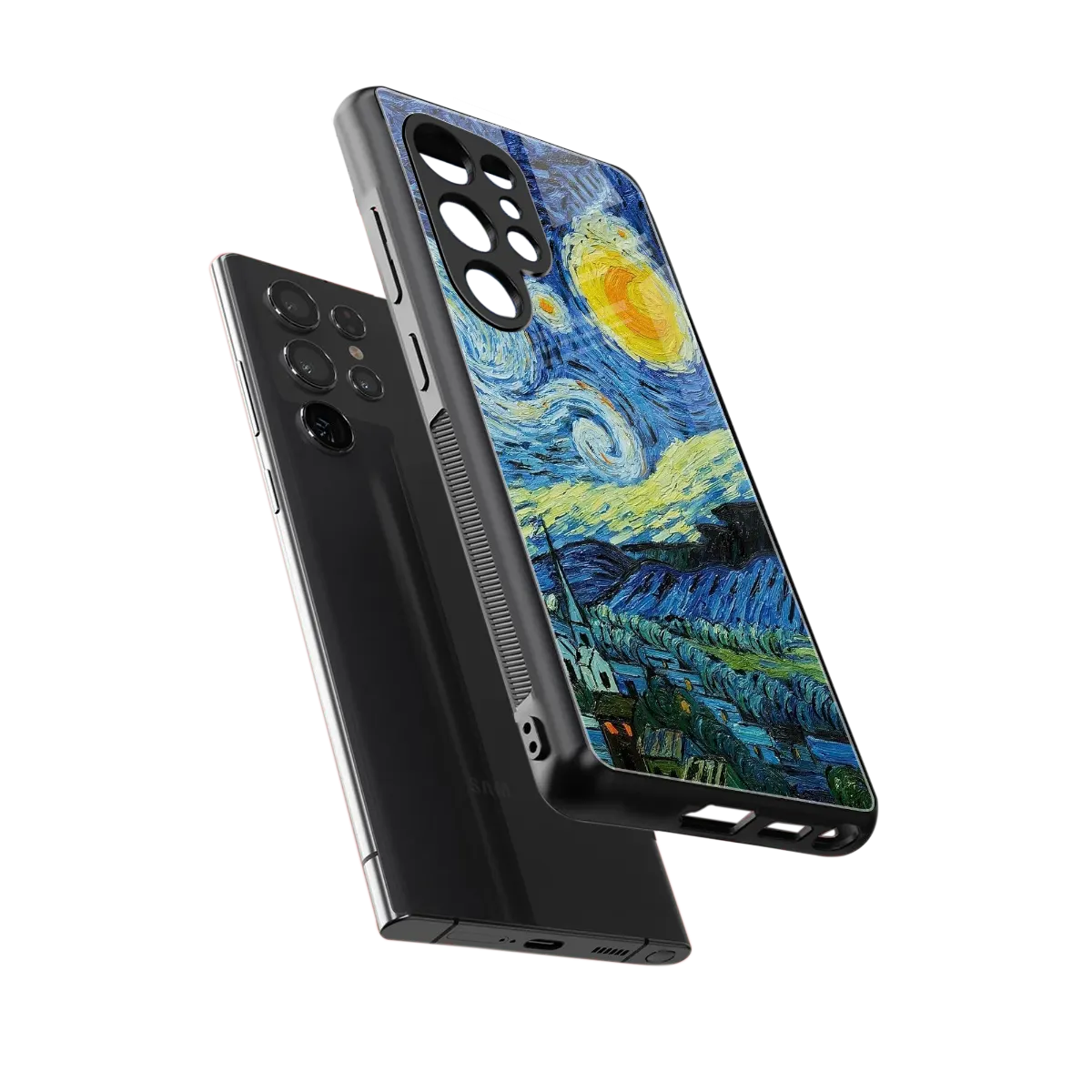 Starry night sleek samsung galaxy s25 ultra cover with tempered glass back and TPU edges