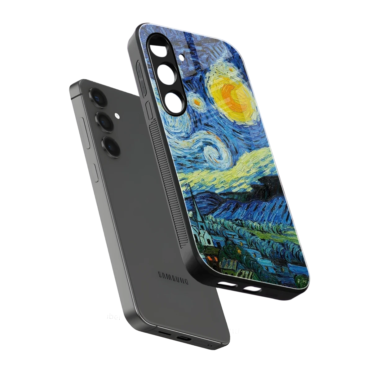 Starry night sleek samsung galaxy s24 cover with tempered glass back and TPU edges