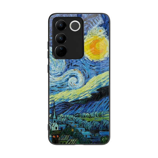 Starry night back phone cover | glass case for vivo v27 5g