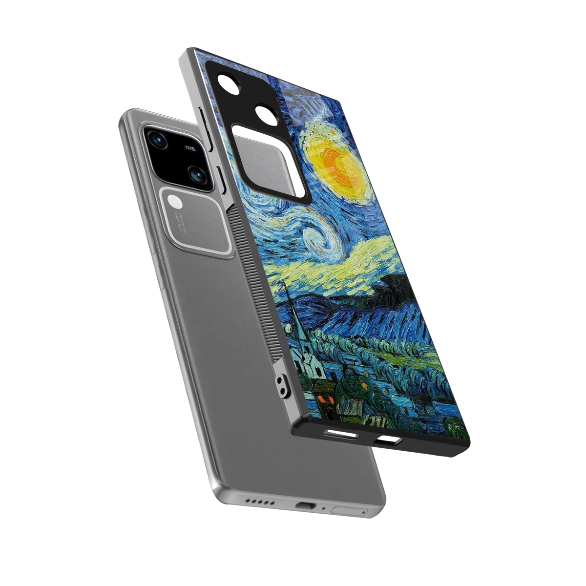 Starry night sleek vivo v30 cover with tempered glass back and TPU edges