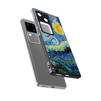 Starry night sleek vivo v30 cover with tempered glass back and TPU edges