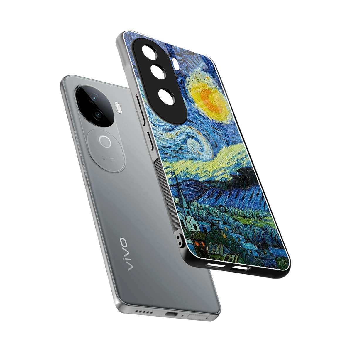 Starry night sleek vivo v40e cover with tempered glass back and TPU edges