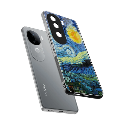 Starry night sleek vivo v40e cover with tempered glass back and TPU edges
