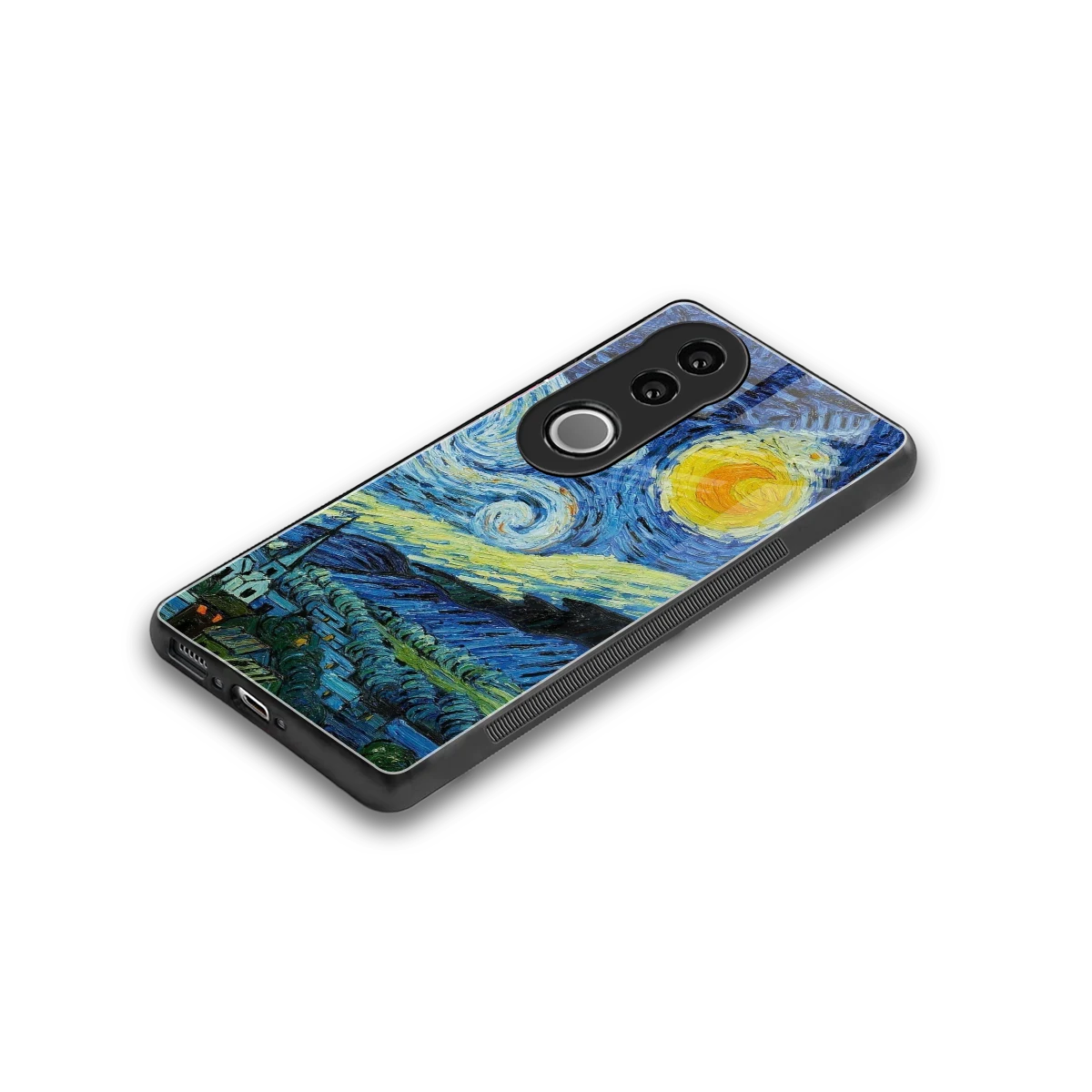 Starry night stylish phone case for vivo v50 | glossy glass and slim fit