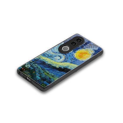 Starry night stylish phone case for vivo v50 | glossy glass and slim fit
