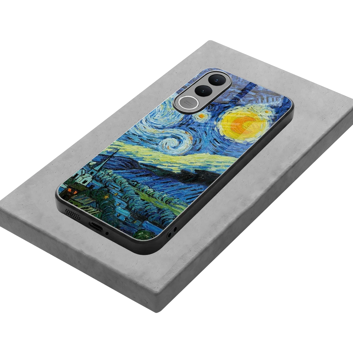 Starry night stylish phone case for vivo v70 fe | glossy glass and slim fit