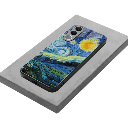 Starry night stylish phone case for vivo v70 fe | glossy glass and slim fit