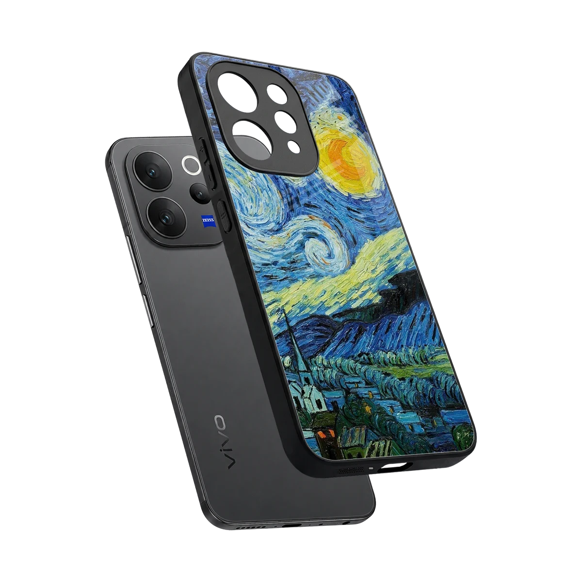 Starry night sleek vivo v70 cover with tempered glass back and TPU edges