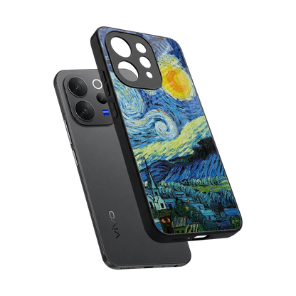 Starry night sleek vivo v70 elite cover with tempered glass back and TPU edges