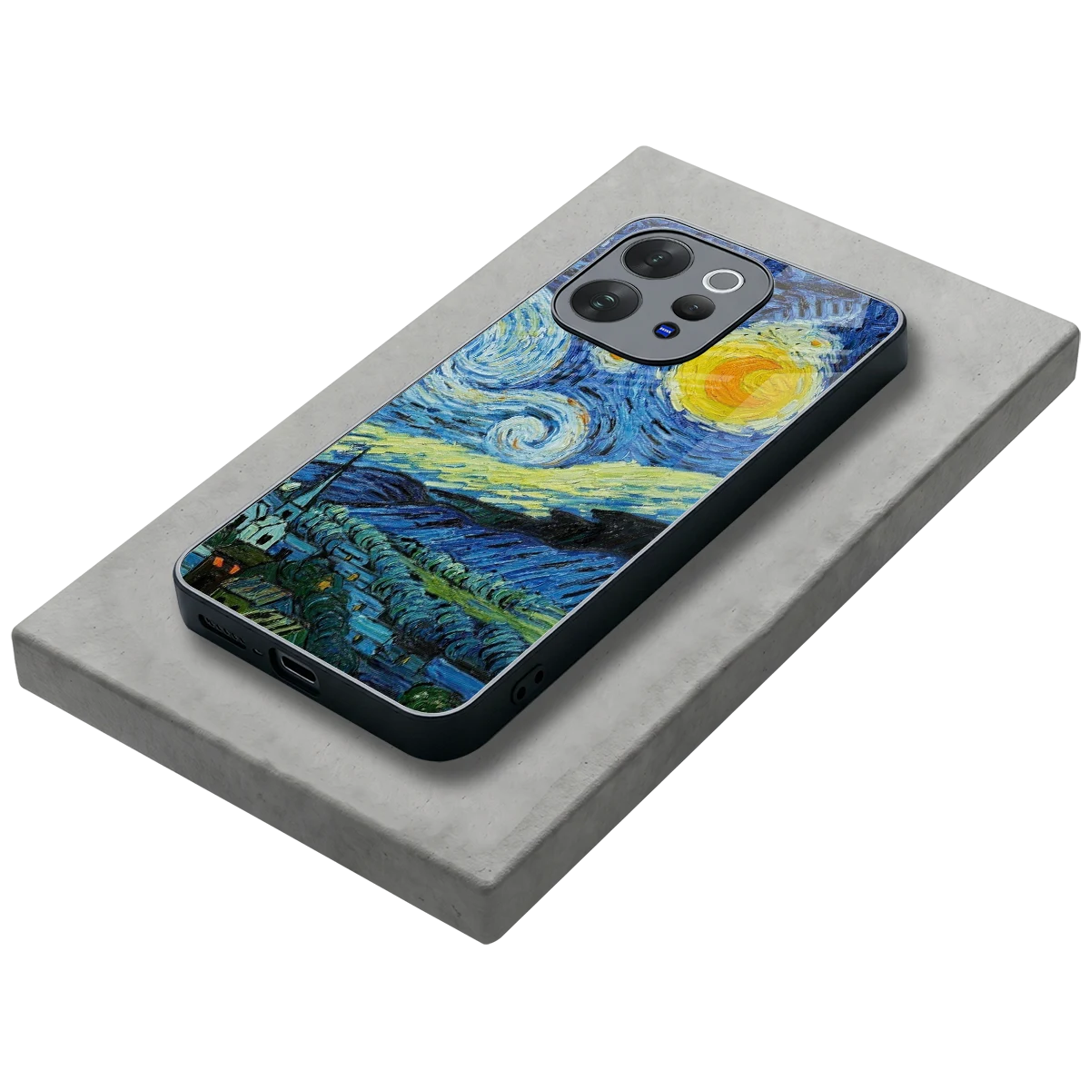 Starry night stylish phone case for vivo v70 | glossy glass and slim fit
