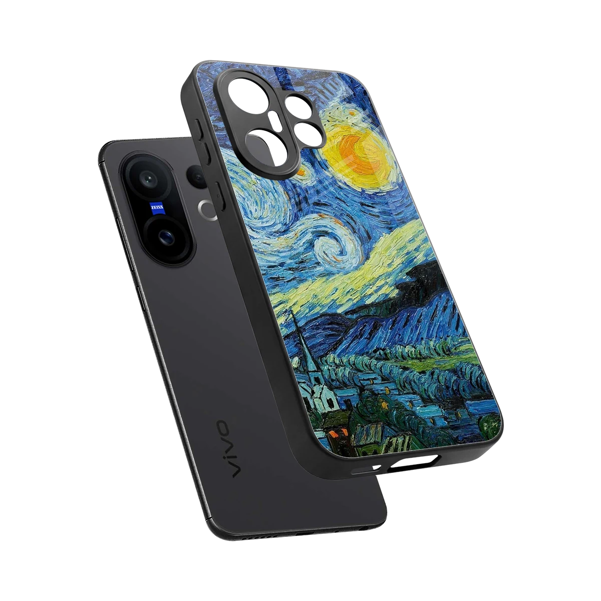 Starry night sleek vivo x200 fe cover with tempered glass back and TPU edges