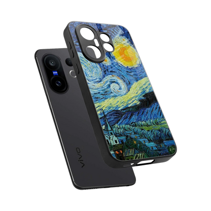 Starry night sleek vivo x200 fe cover with tempered glass back and TPU edges