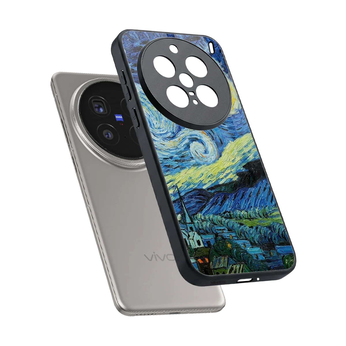Starry night sleek vivo x200 pro cover with tempered glass back and TPU edges