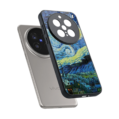 Starry night sleek vivo x200 pro cover with tempered glass back and TPU edges