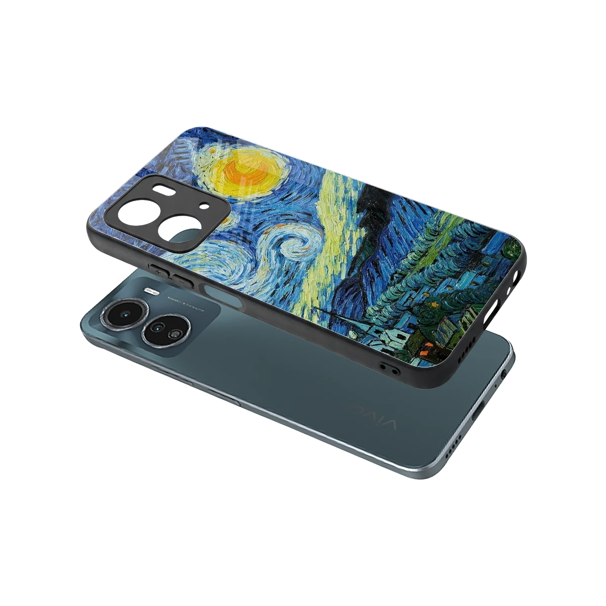 Starry night sleek vivo y16 cover with tempered glass back and TPU edges