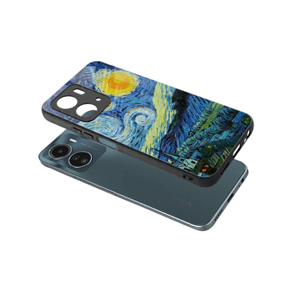 Starry night sleek vivo y16 cover with tempered glass back and TPU edges