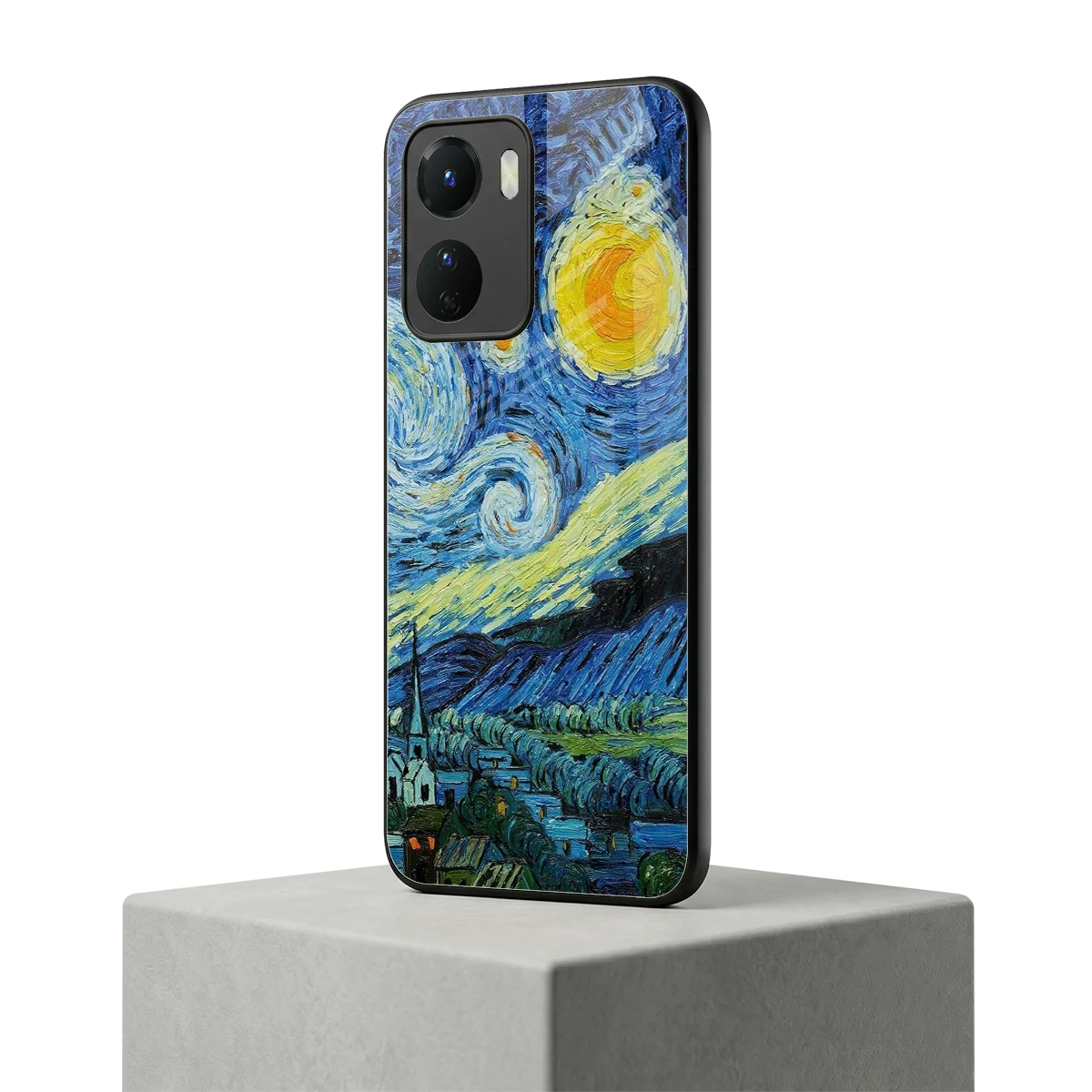 Starry night vivo y16 mobile cover | shockproof glass phone case