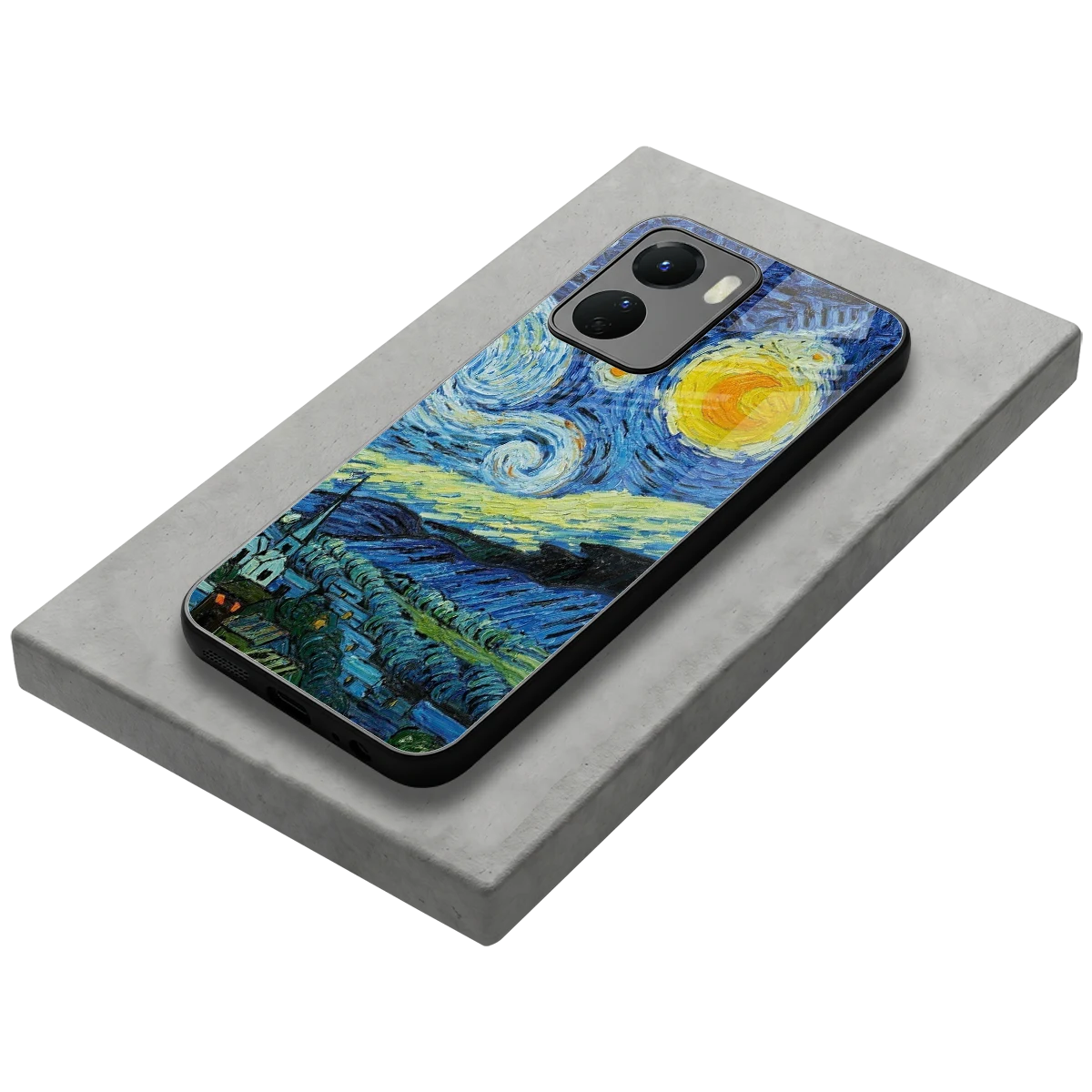 Starry night stylish phone case for vivo y16 | glossy glass and slim fit